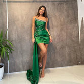 BXOXO Green Mermaid Graceful Women's Evening Dresses Strapless Short Prom Gowns Classic Sleeveless Beaded Homecoming Dress